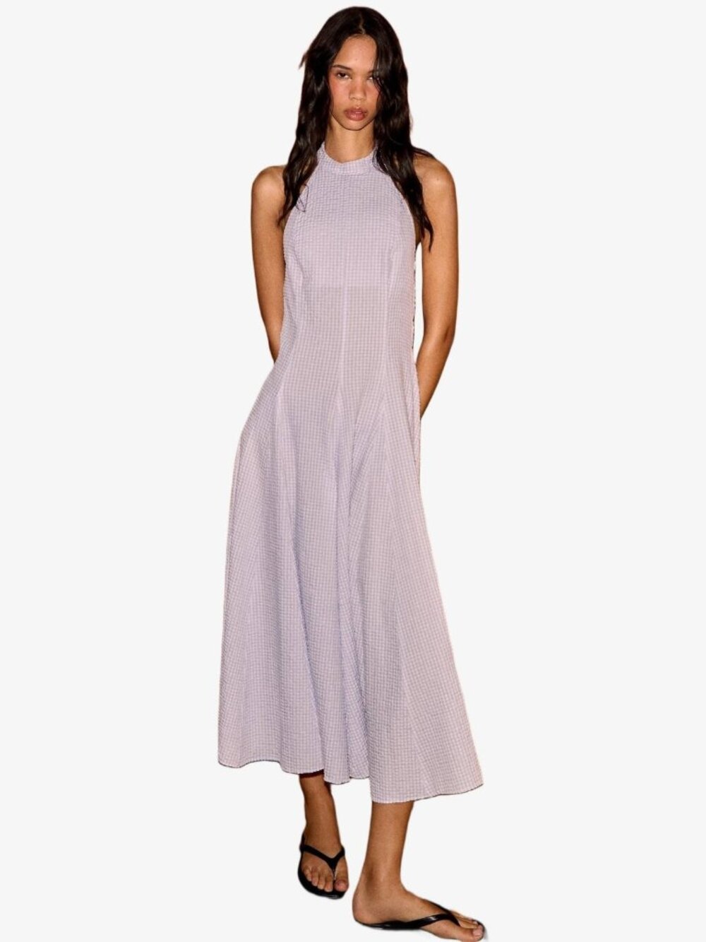 Zara Midi Dress Lavender Gingham Seersucker Medium Sleeveless 3152/382 NWOT